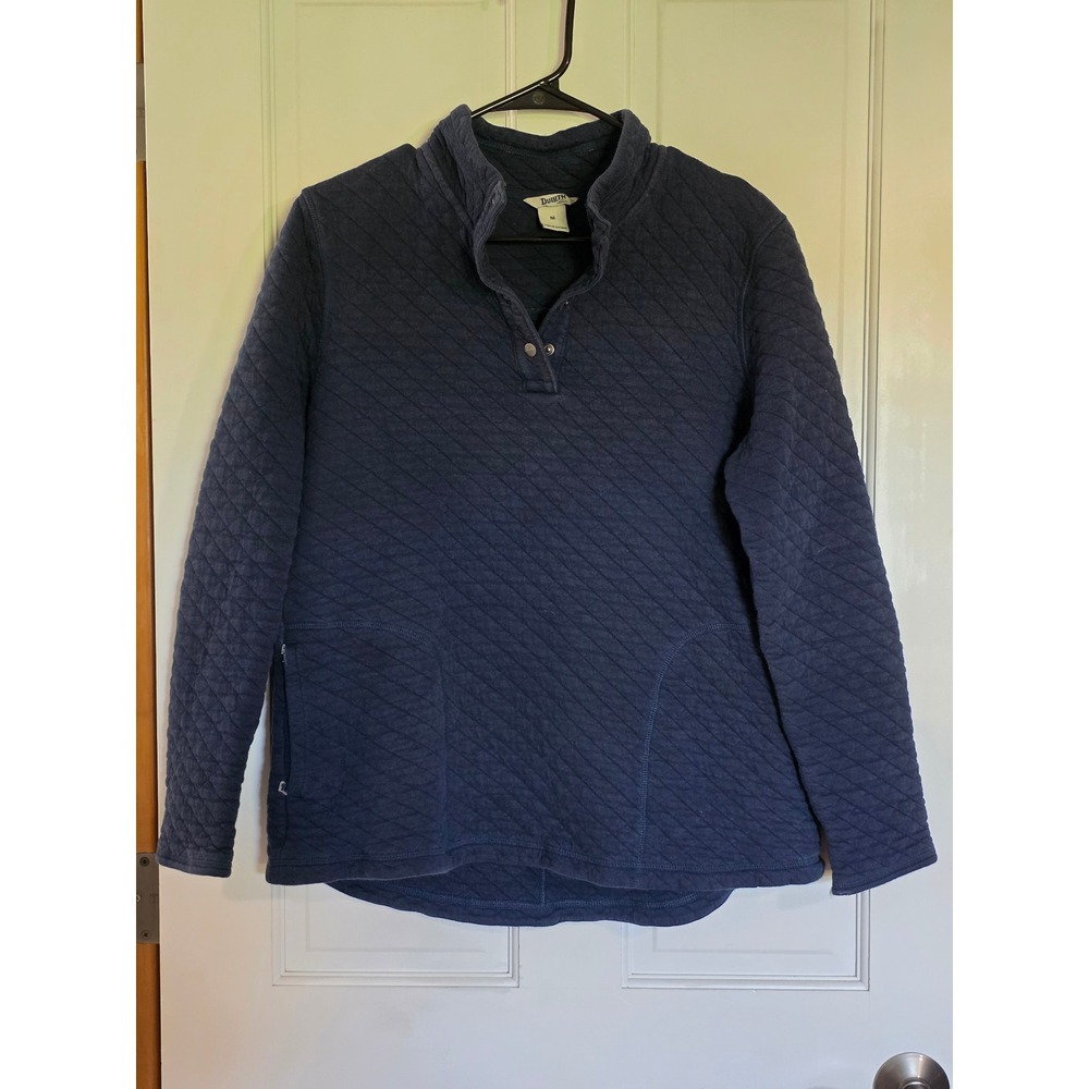 Duluth Trading Co Women Navy Blue Diamond Quilted Snap Mock Neck Pullover Medium